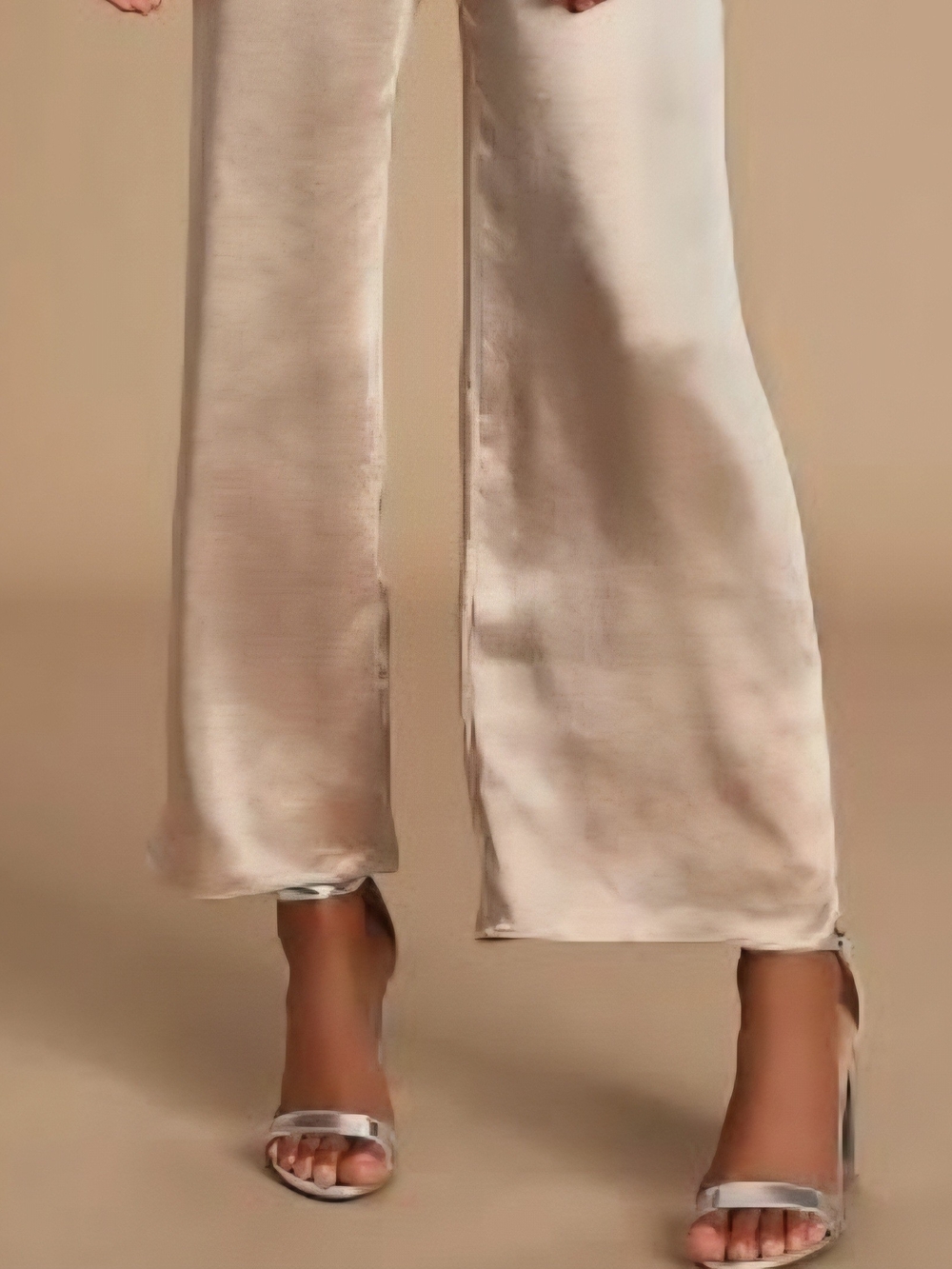 Sincerly Jules Champagne Satin Spaghetti-Strap Wide-Leg Jumpsuit - Picture 2 of 2